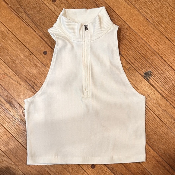 Jordan White Ribbed Zip Tank Top - Picture 1 of 3